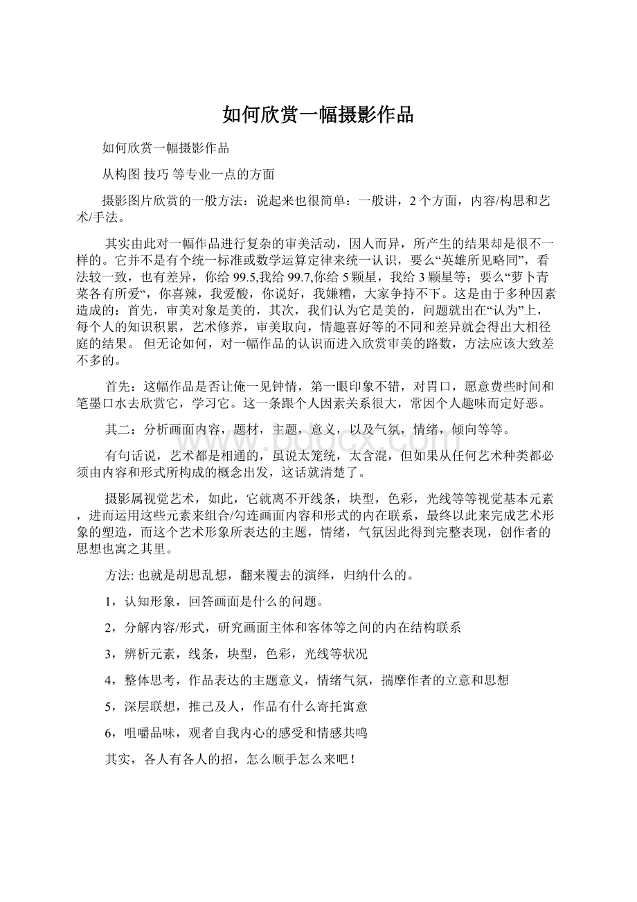 如何欣赏一幅摄影作品Word下载.docx_第1页