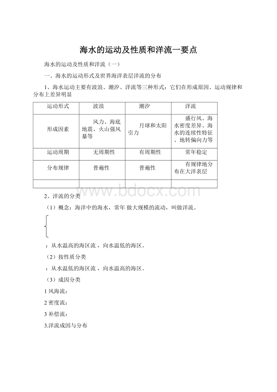 海水的运动及性质和洋流一要点.docx_第1页