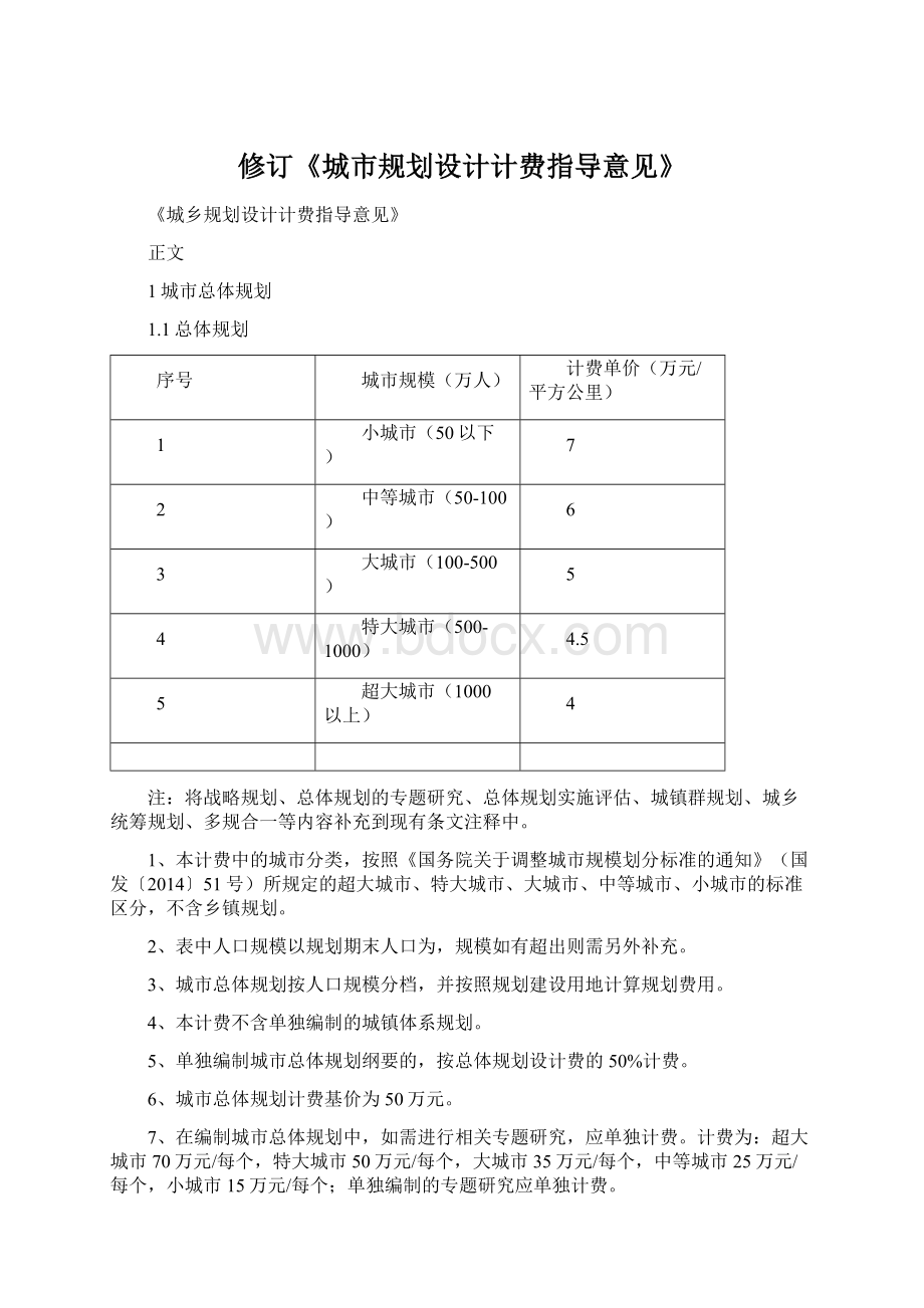 修订《城市规划设计计费指导意见》Word文档格式.docx_第1页