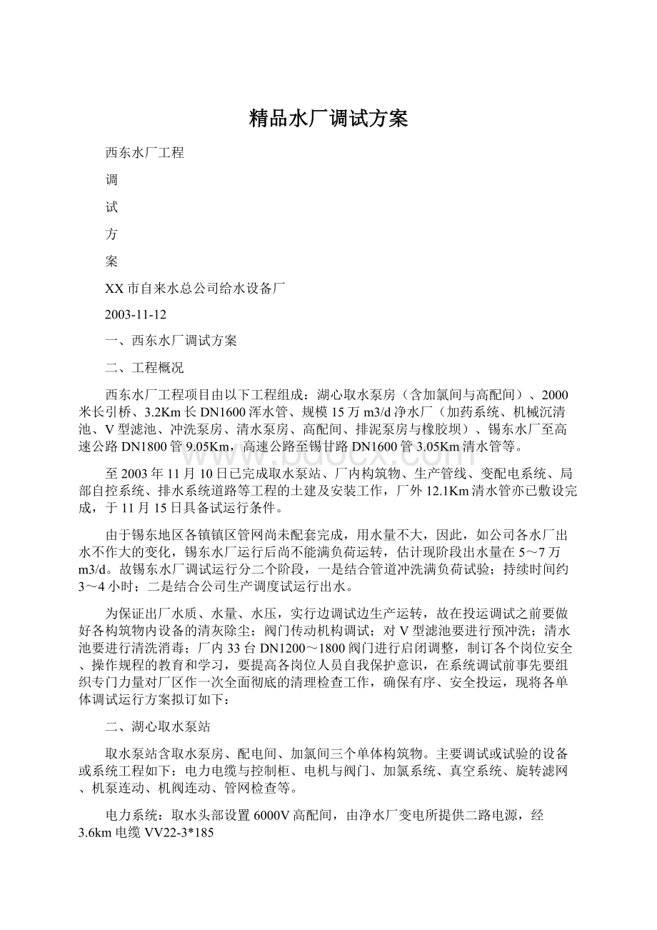 精品水厂调试方案.docx_第1页