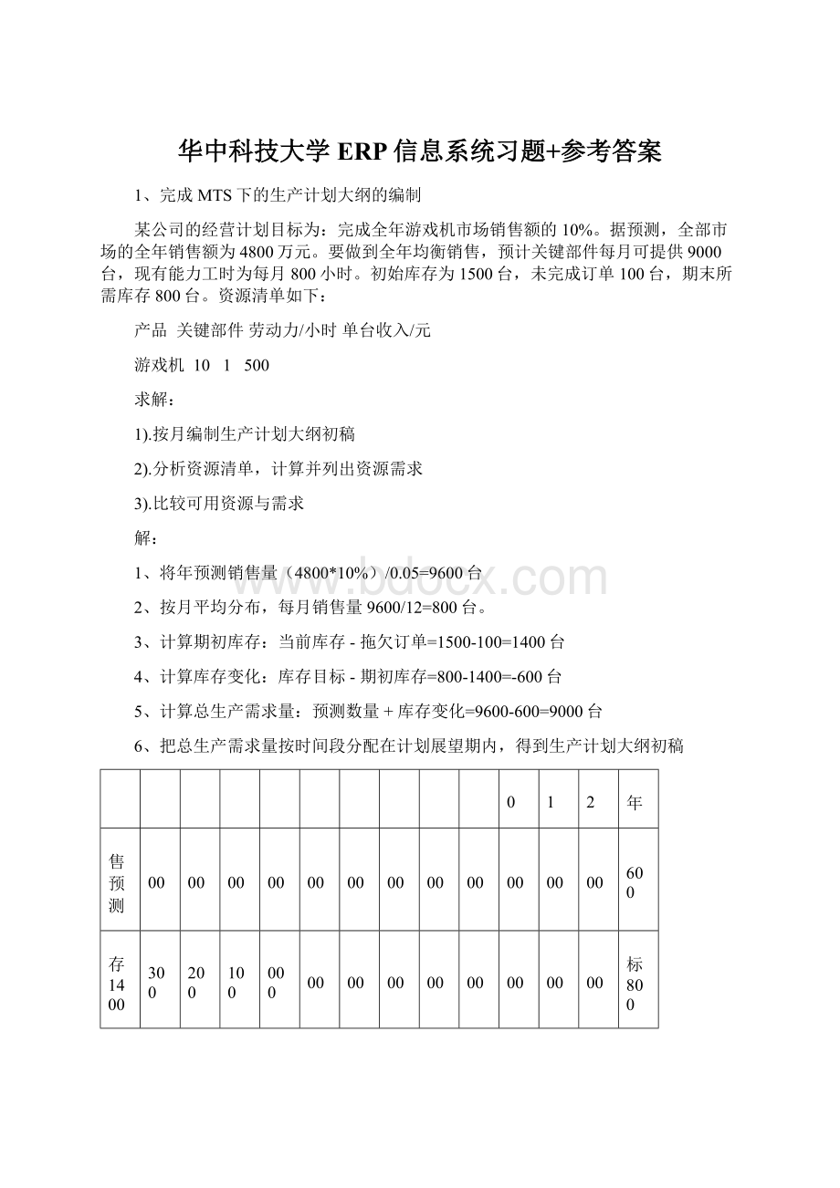 华中科技大学ERP信息系统习题+参考答案.docx