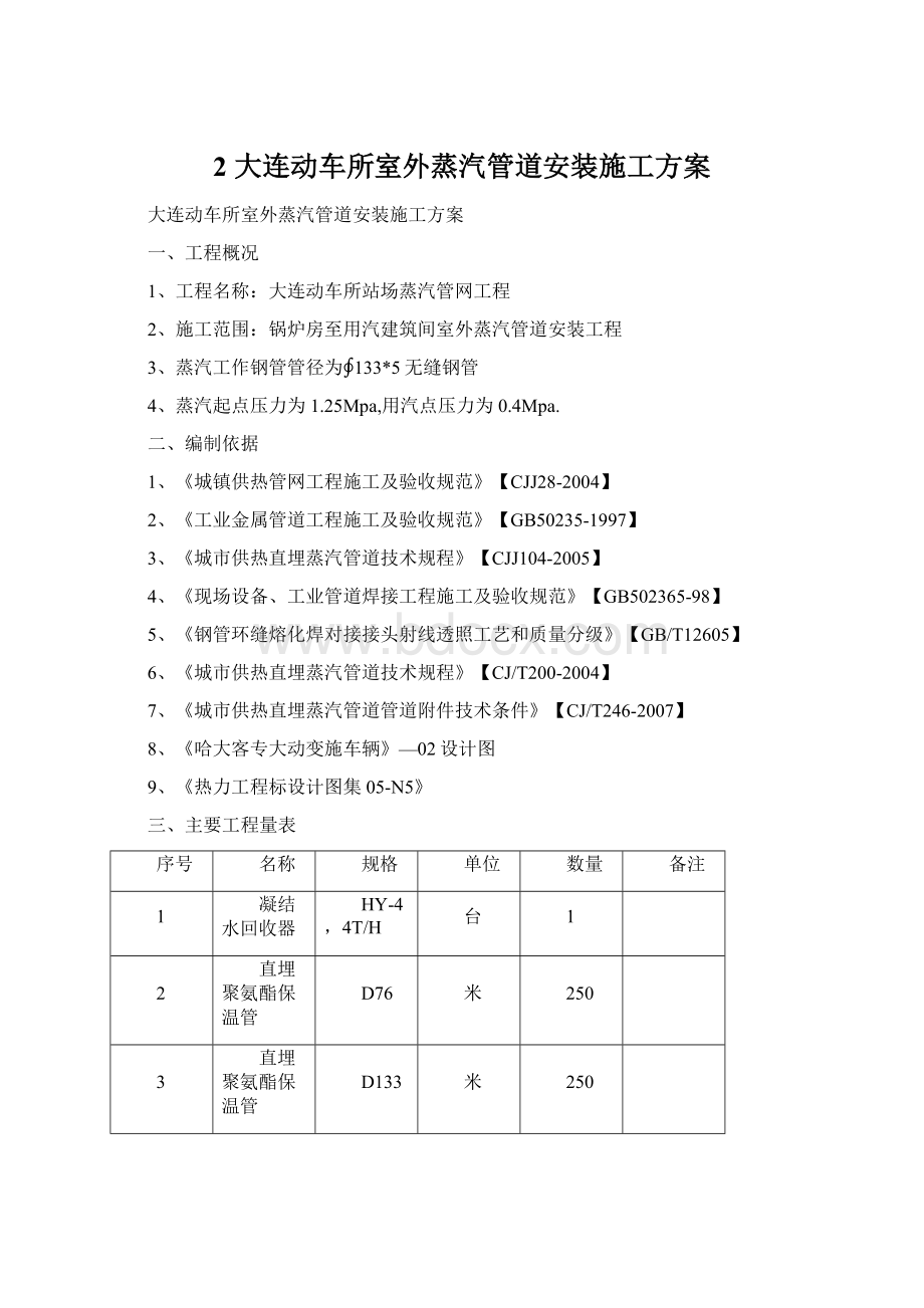 2 大连动车所室外蒸汽管道安装施工方案.docx_第1页