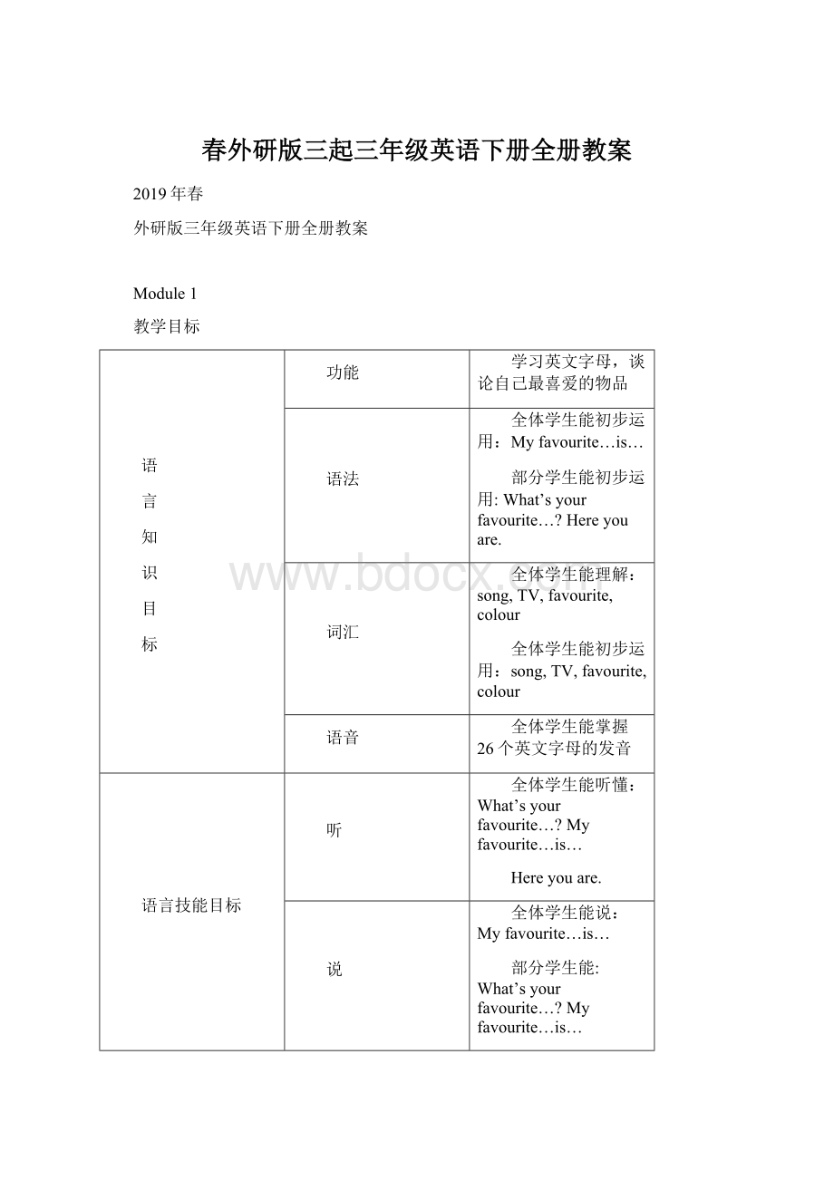 春外研版三起三年级英语下册全册教案Word文件下载.docx