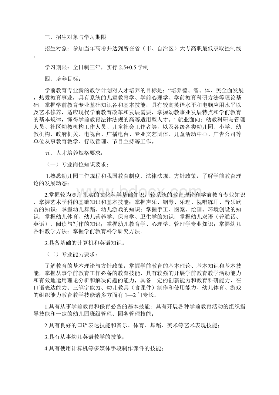 高职学前教育专业人才培养方案Word格式文档下载.docx_第2页