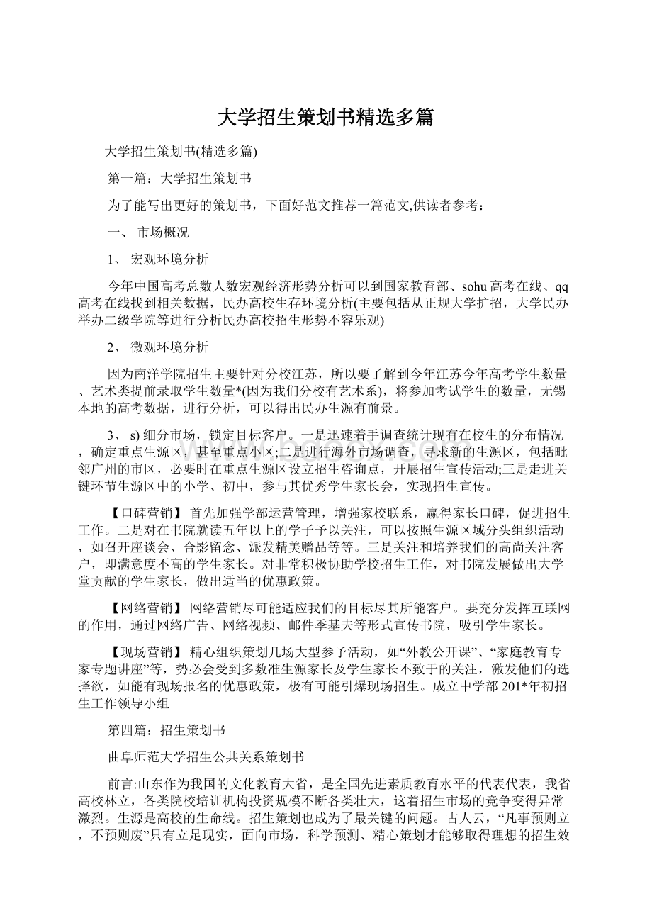 大学招生策划书精选多篇Word文件下载.docx