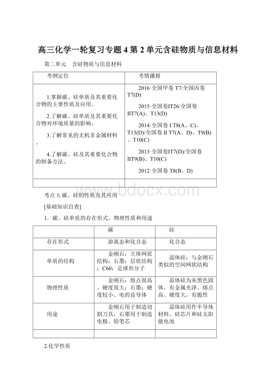 高三化学一轮复习专题4第2单元含硅物质与信息材料.docx_第1页