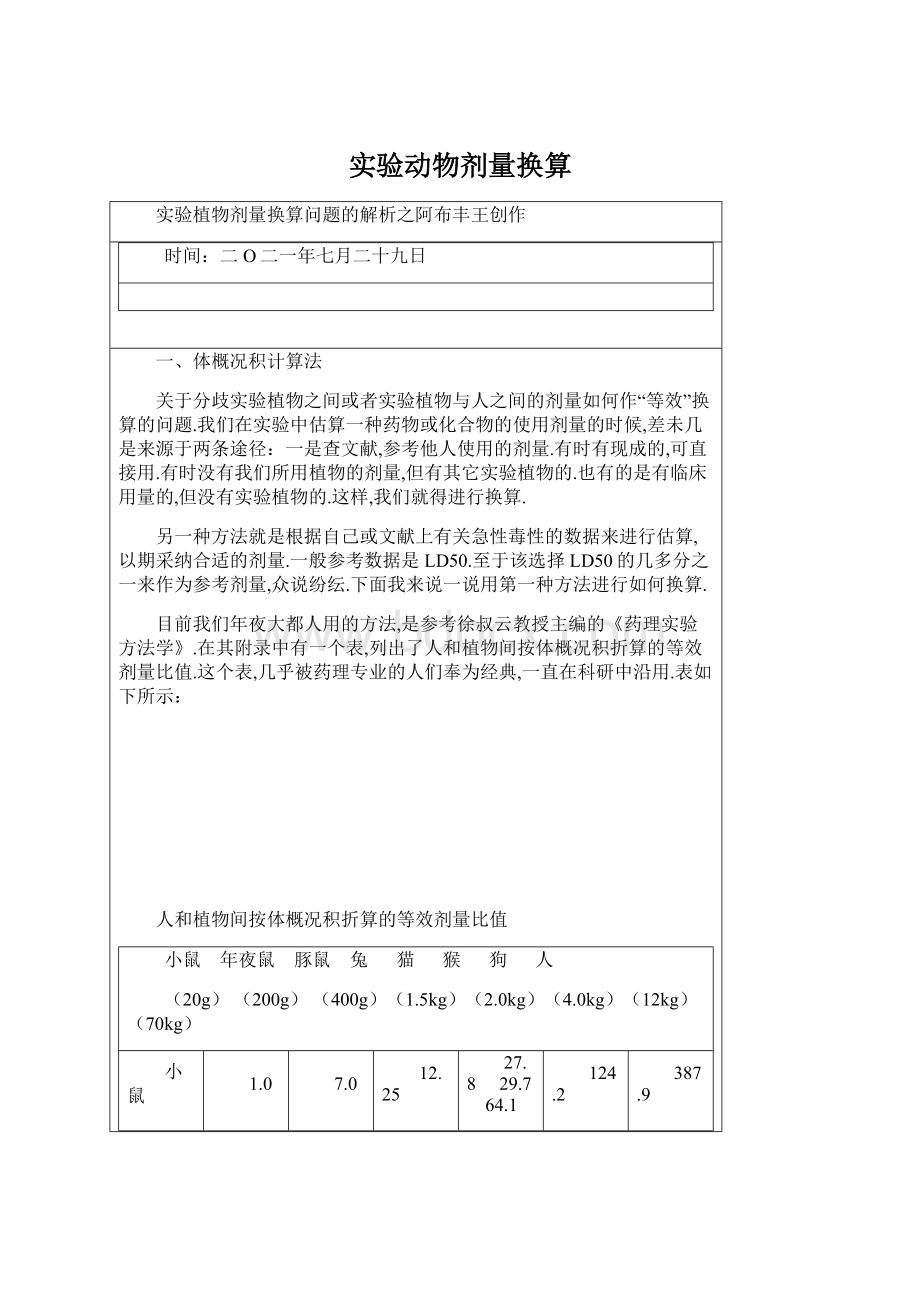 实验动物剂量换算Word格式.docx_第1页