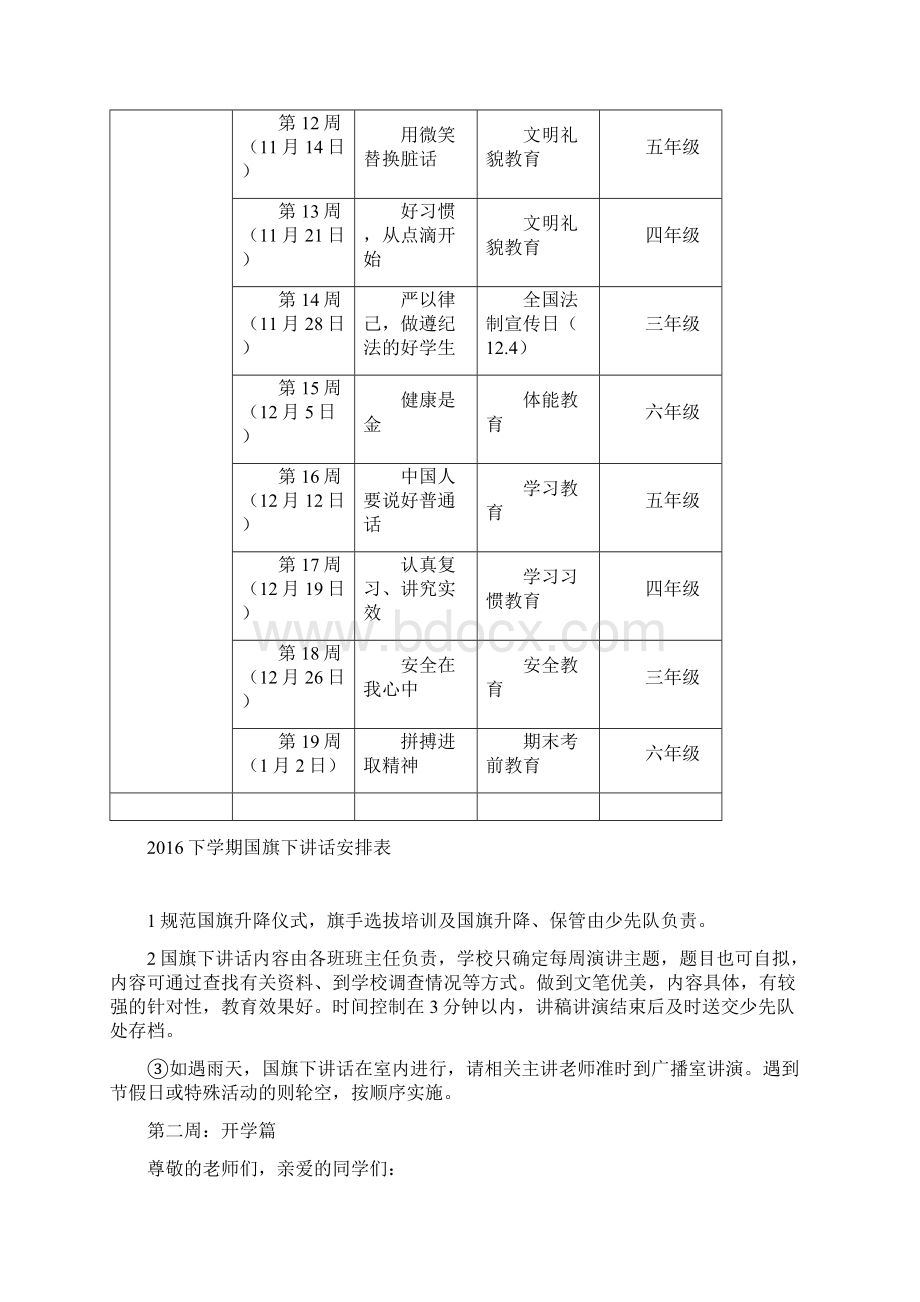 下学期国旗下讲话稿各周及各周安排表.docx_第2页