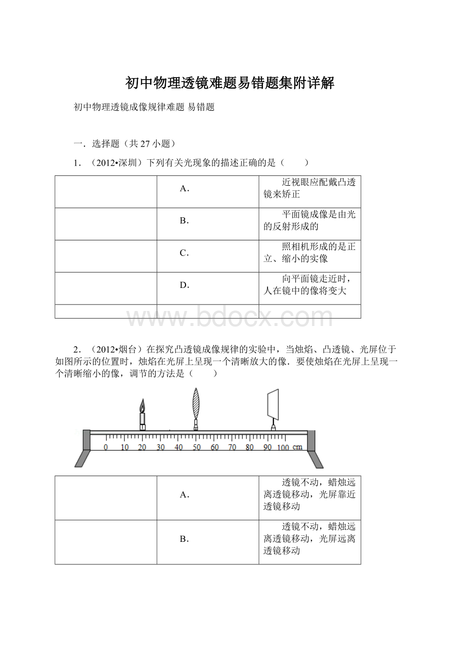 初中物理透镜难题易错题集附详解.docx_第1页