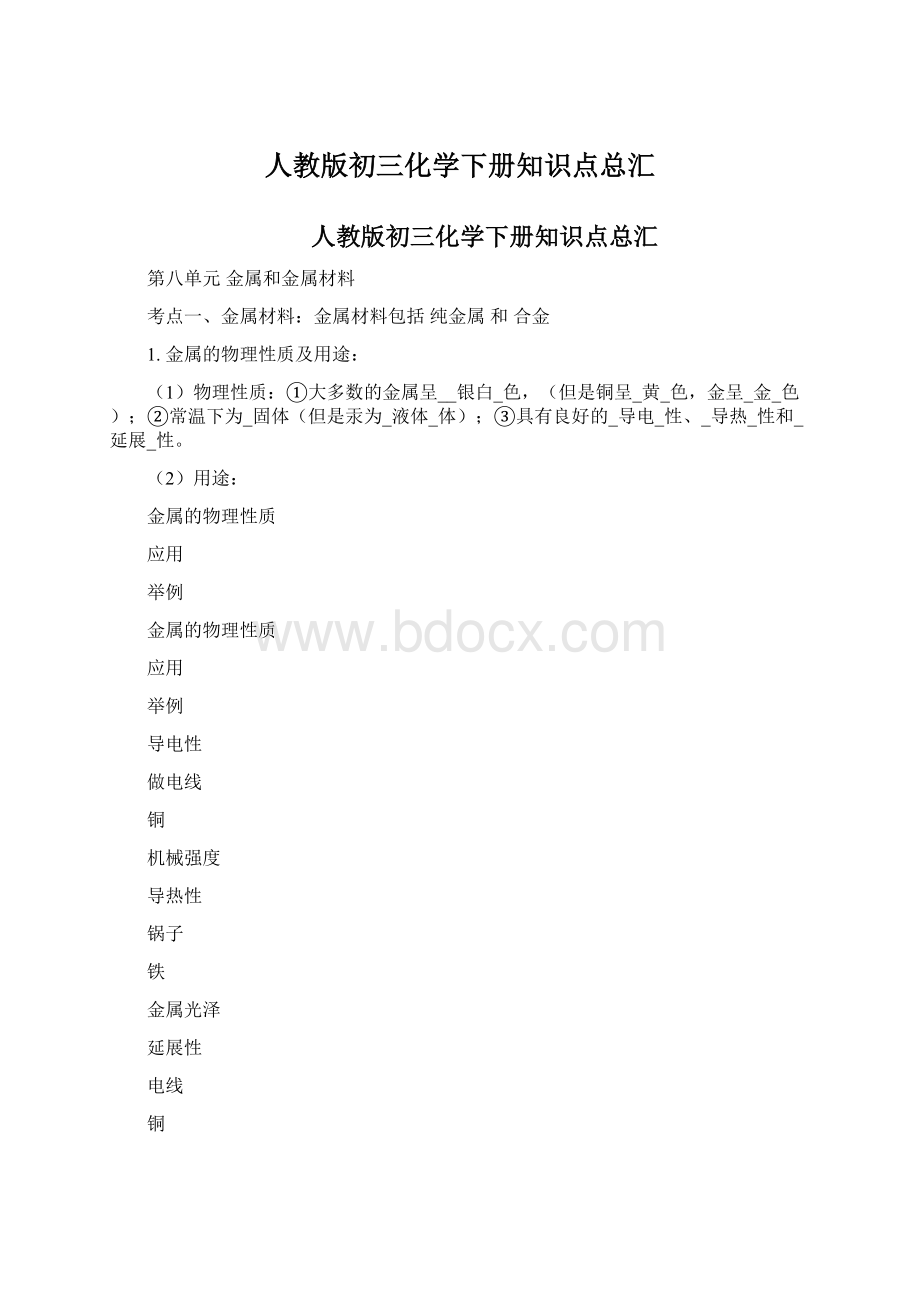 人教版初三化学下册知识点总汇Word文档格式.docx_第1页