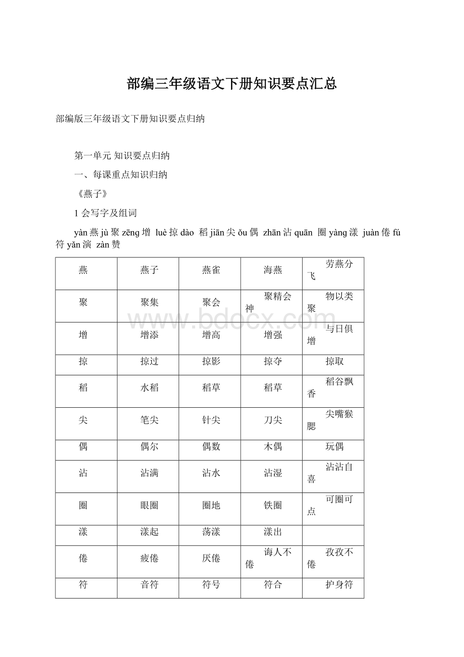 部编三年级语文下册知识要点汇总Word下载.docx_第1页