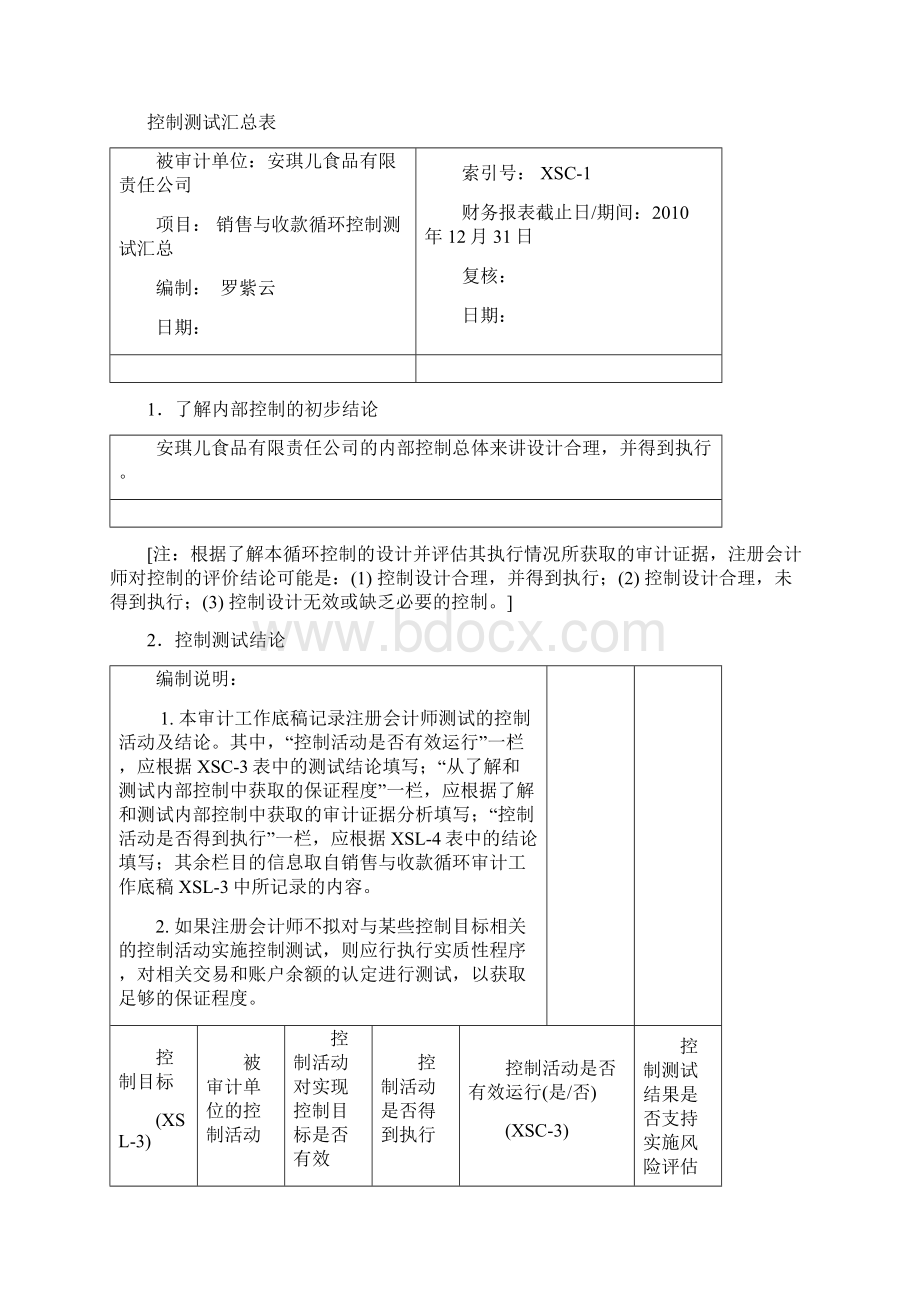 注册会计师审计综合实训》三内部控制测试底稿Word格式.docx_第2页