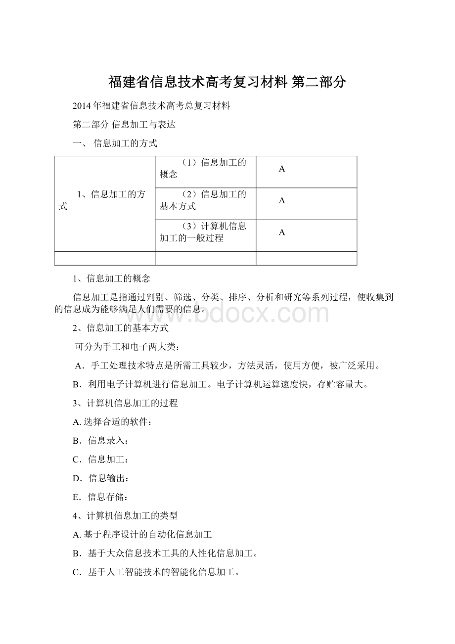 福建省信息技术高考复习材料 第二部分.docx_第1页