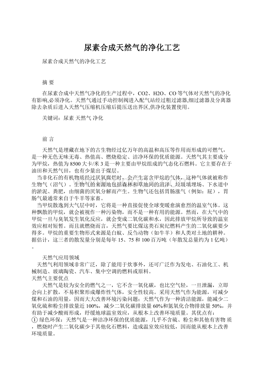 尿素合成天然气的净化工艺Word格式.docx_第1页