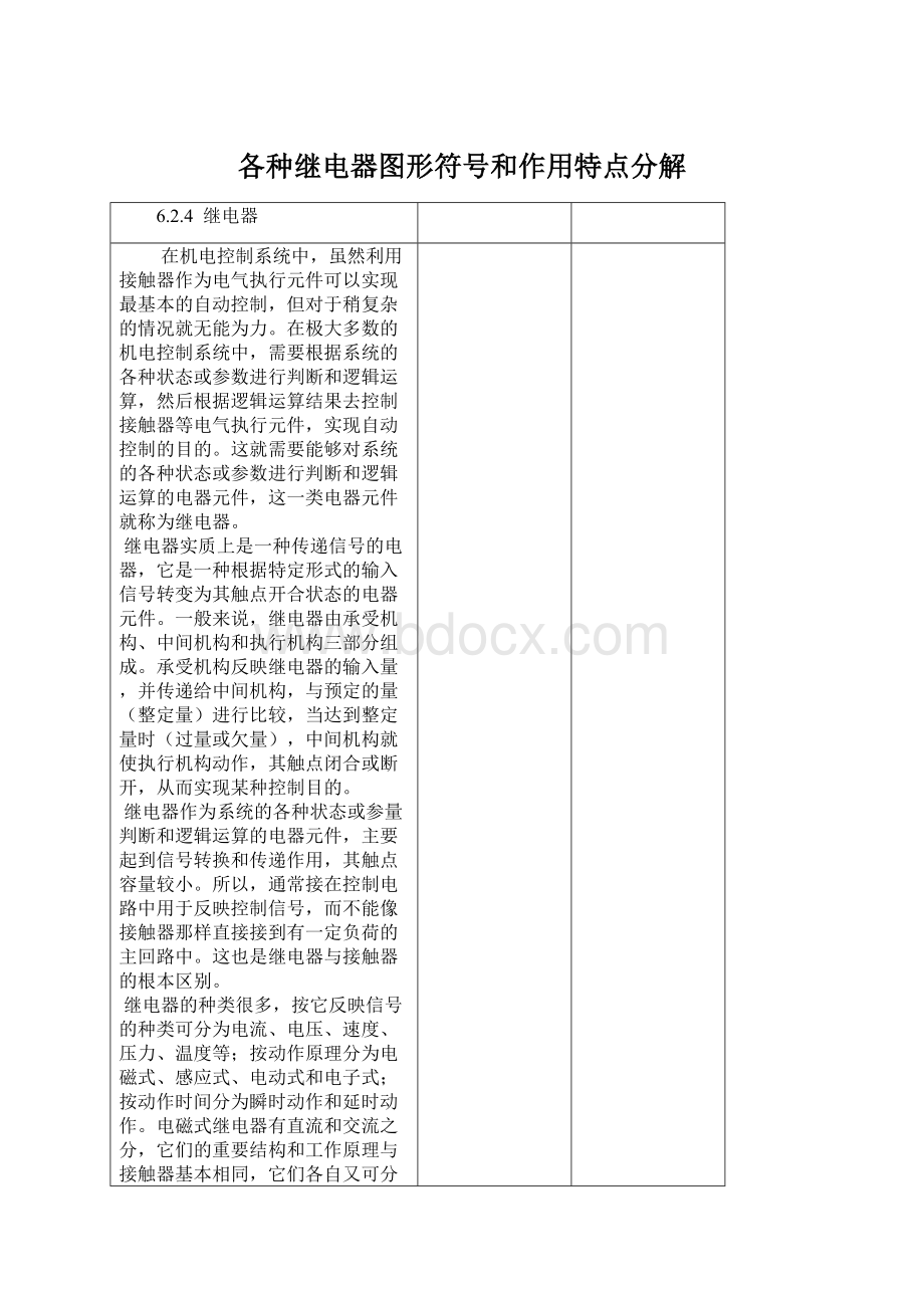 各种继电器图形符号和作用特点分解Word文档格式.docx_第1页