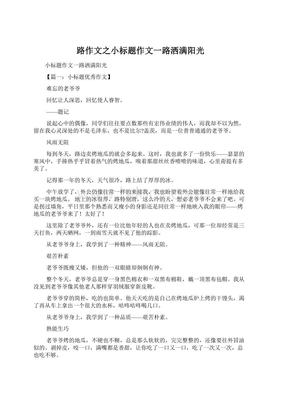 路作文之小标题作文一路洒满阳光Word文件下载.docx_第1页