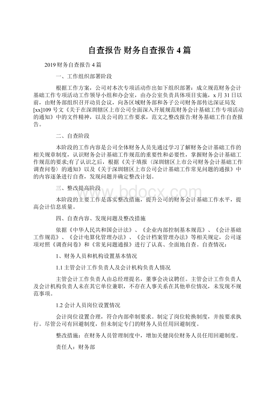 自查报告 财务自查报告4篇Word格式文档下载.docx