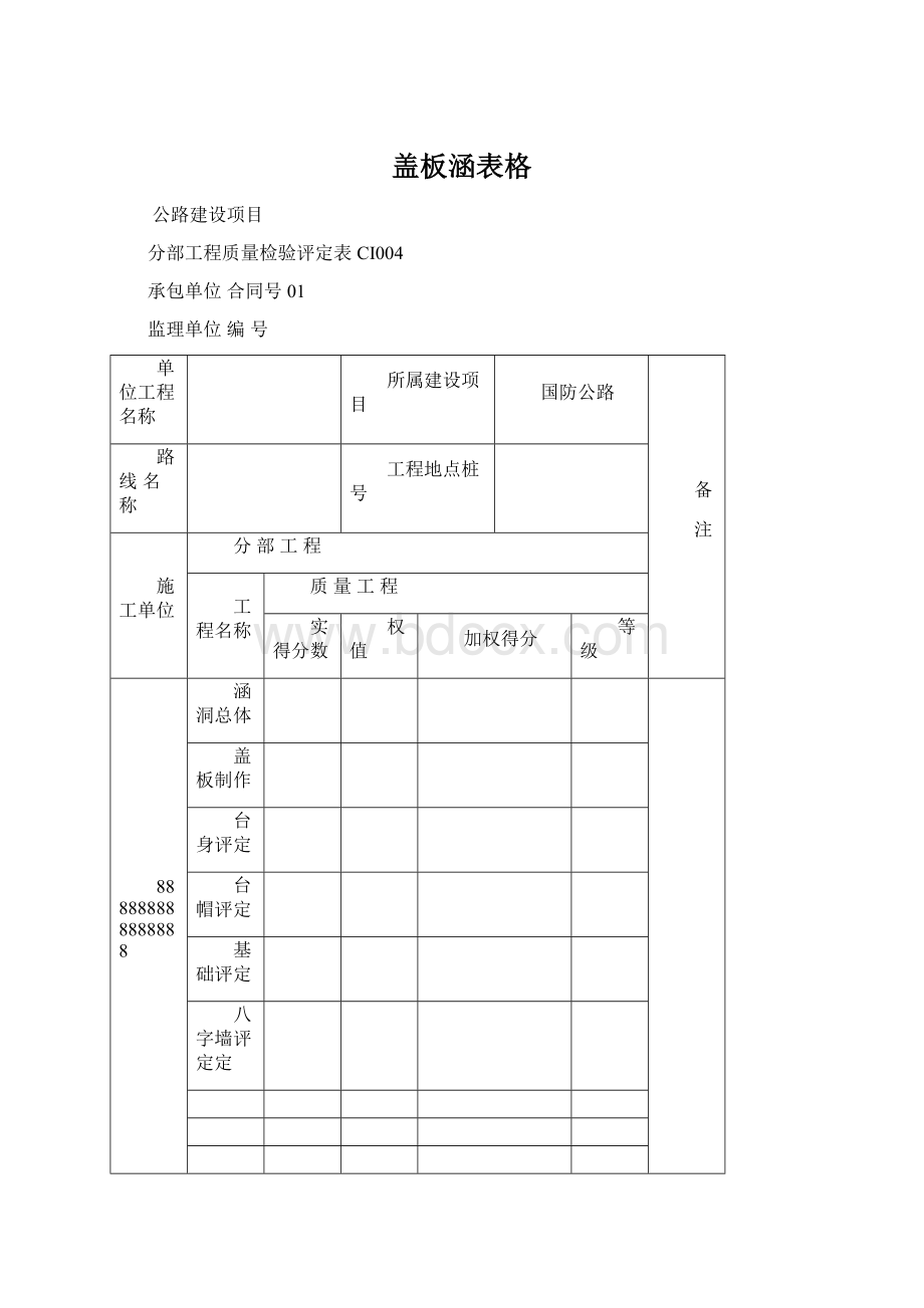 盖板涵表格Word文档格式.docx