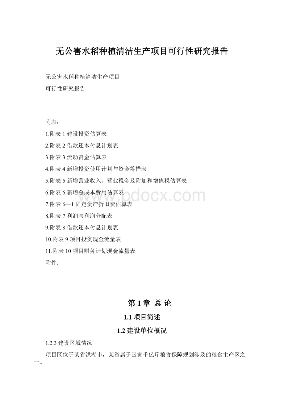 无公害水稻种植清洁生产项目可行性研究报告Word格式文档下载.docx_第1页