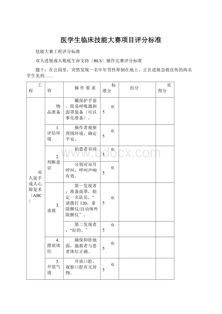 医学生临床技能大赛项目评分标准.docx_第1页