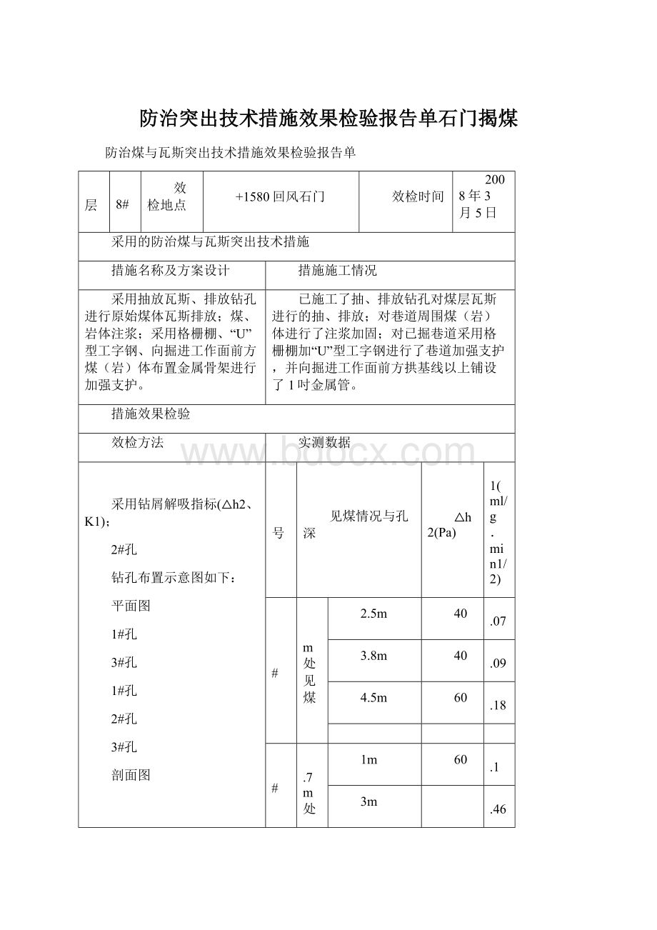 防治突出技术措施效果检验报告单石门揭煤.docx