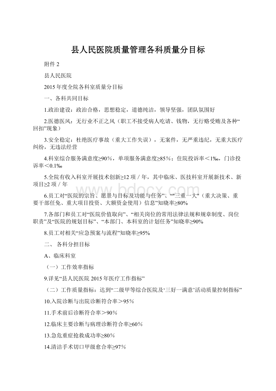 县人民医院质量管理各科质量分目标.docx_第1页