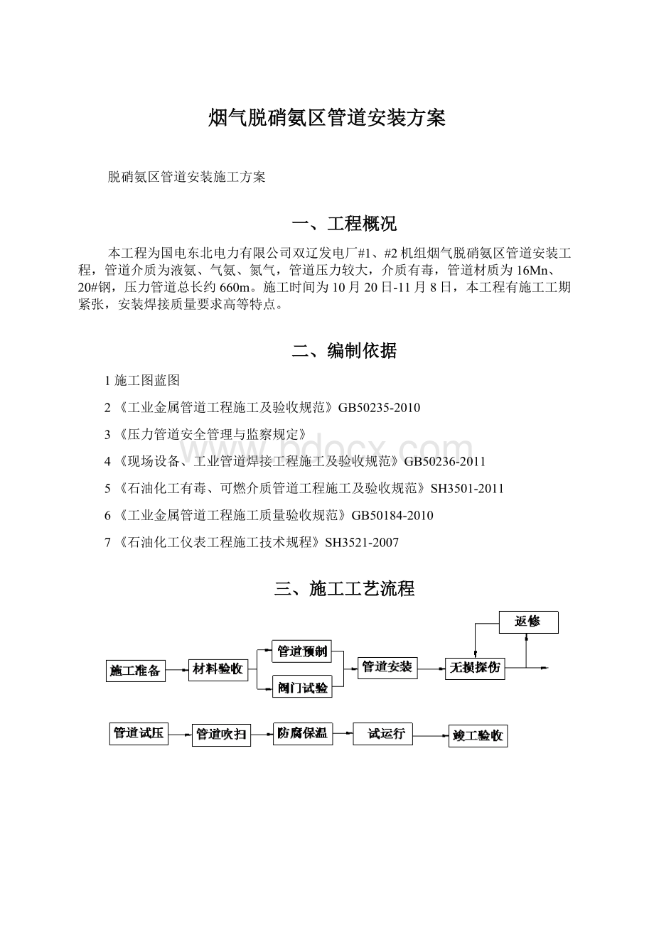 烟气脱硝氨区管道安装方案.docx_第1页