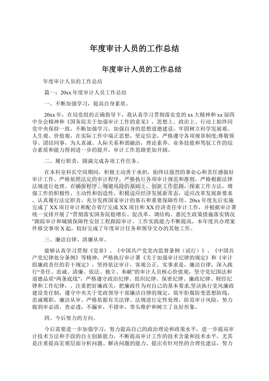 年度审计人员的工作总结Word文档下载推荐.docx_第1页