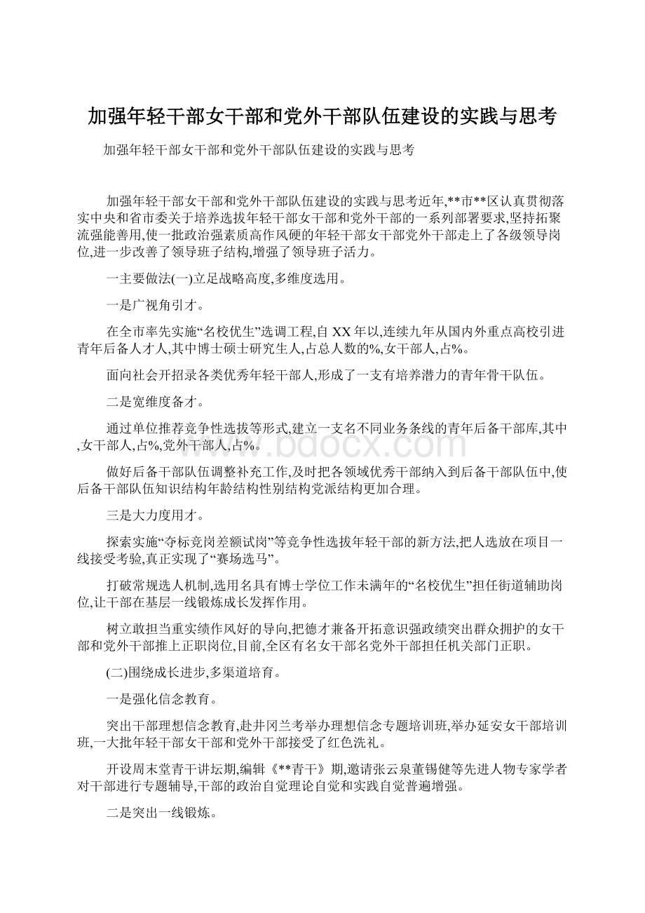 加强年轻干部女干部和党外干部队伍建设的实践与思考.docx