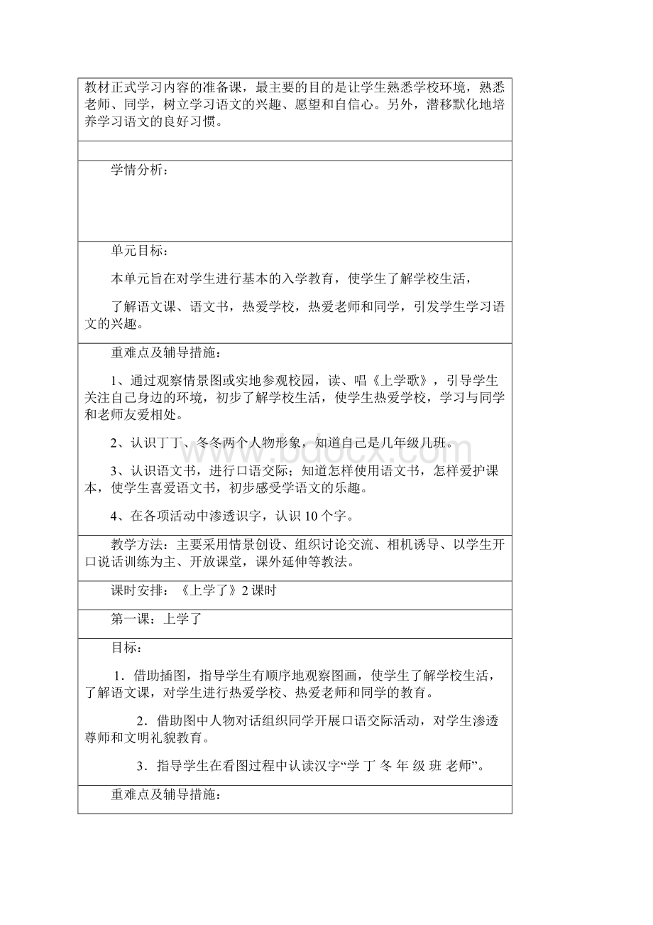 北师大版小学语文一年级上册全册教案表格版页2.docx_第3页