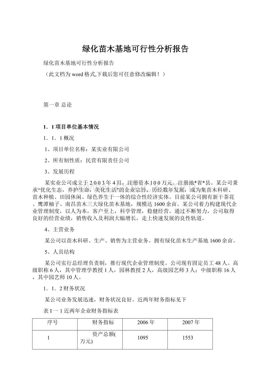 绿化苗木基地可行性分析报告Word文档下载推荐.docx