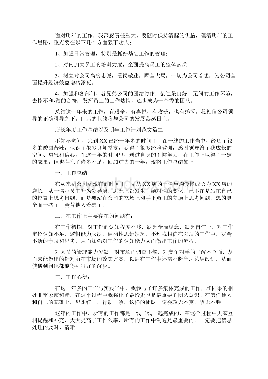 店长年度工作总结以及明年工作计划范文.docx_第2页