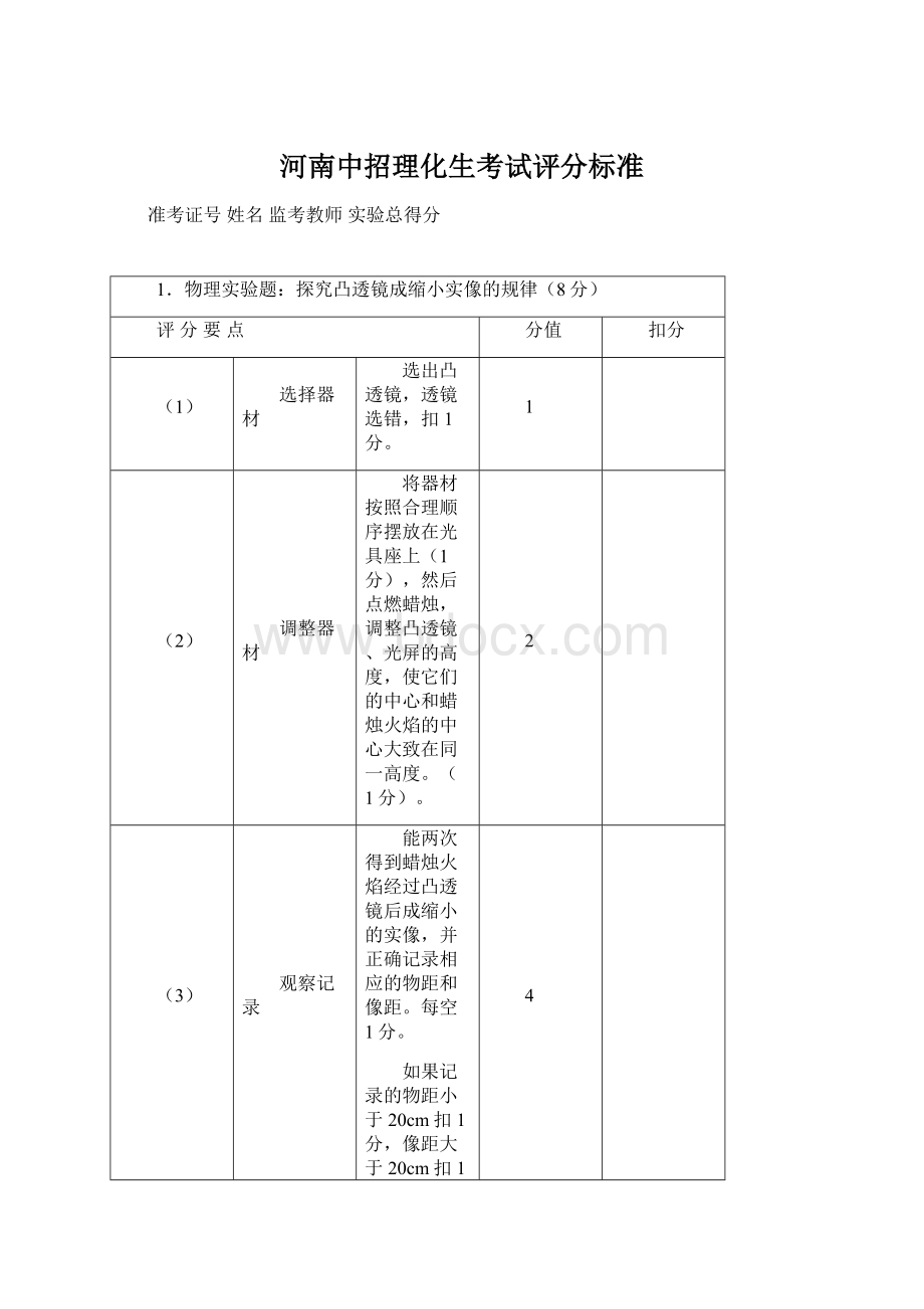 河南中招理化生考试评分标准Word格式.docx