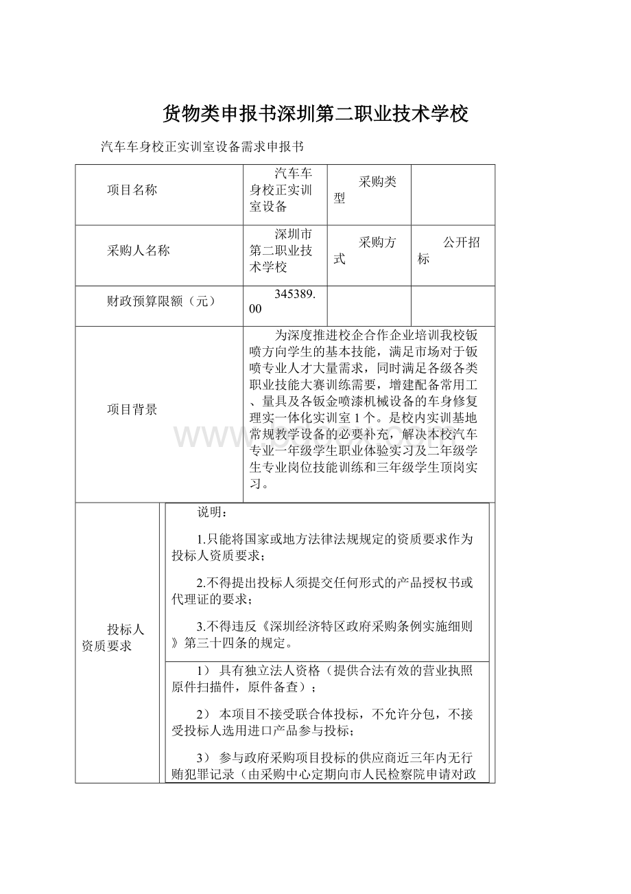 货物类申报书深圳第二职业技术学校.docx_第1页