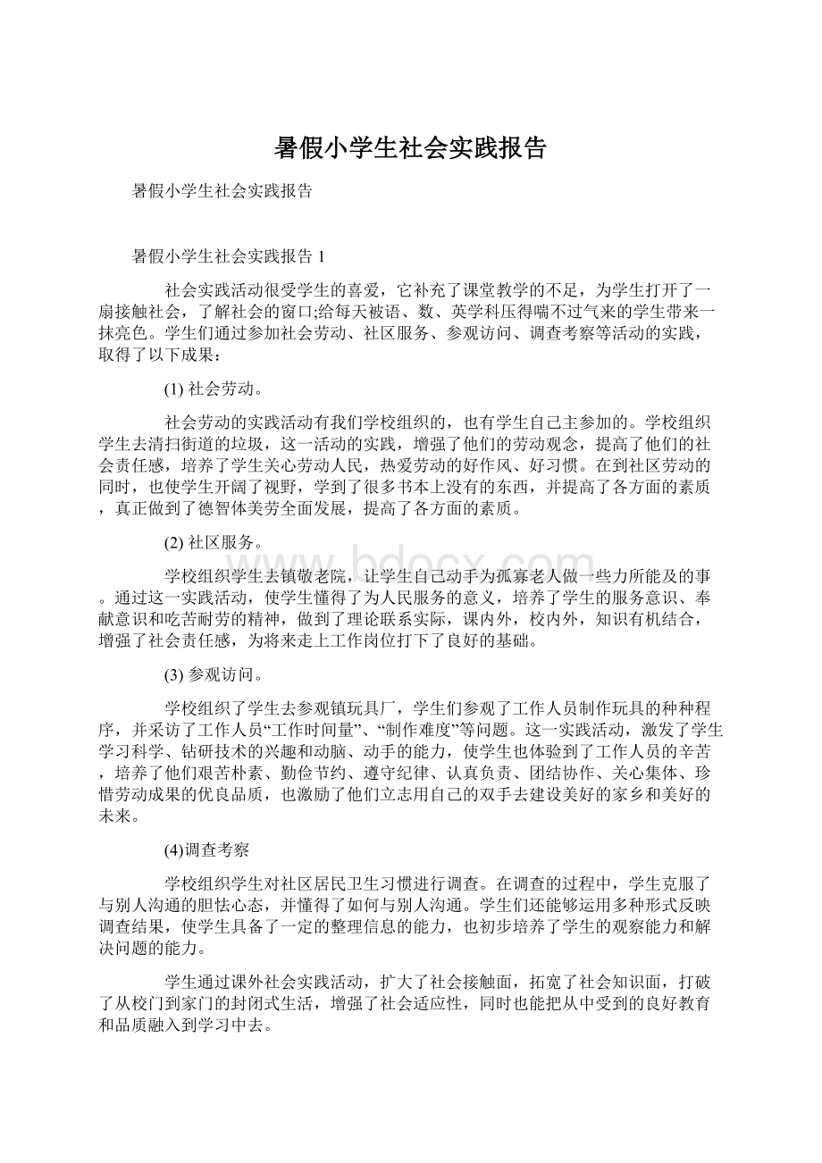 暑假小学生社会实践报告.docx