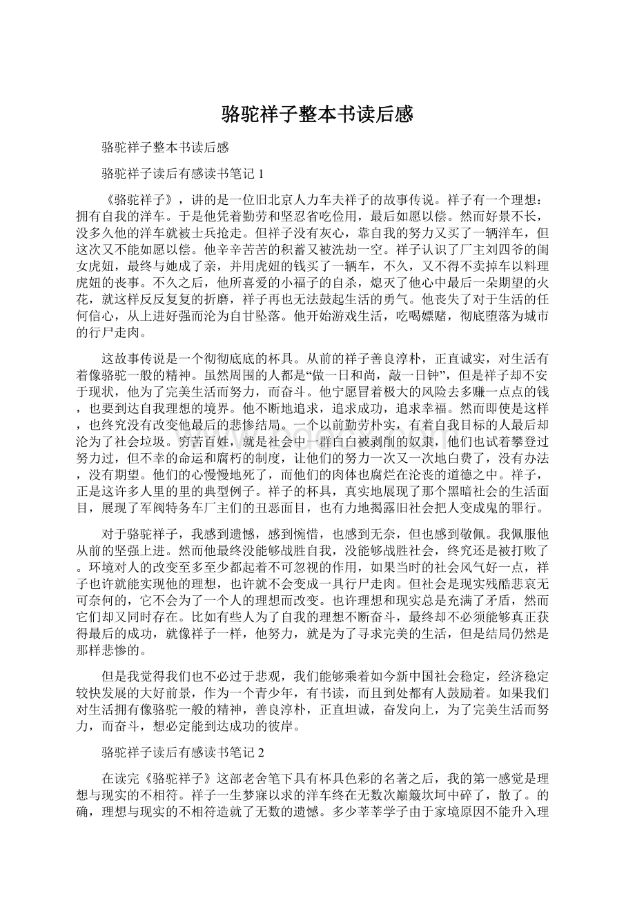 骆驼祥子整本书读后感文档格式.docx_第1页