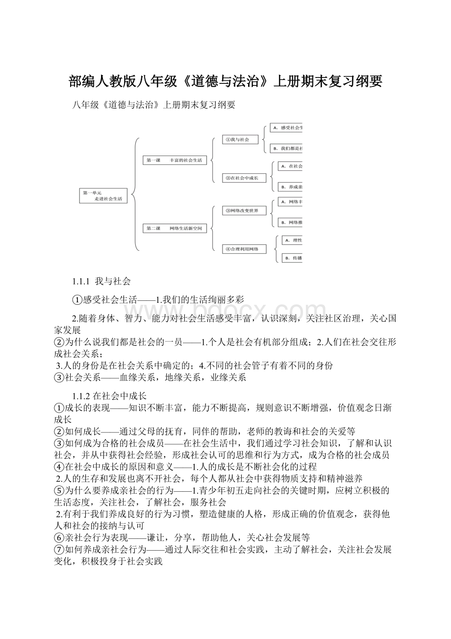 部编人教版八年级《道德与法治》上册期末复习纲要.docx