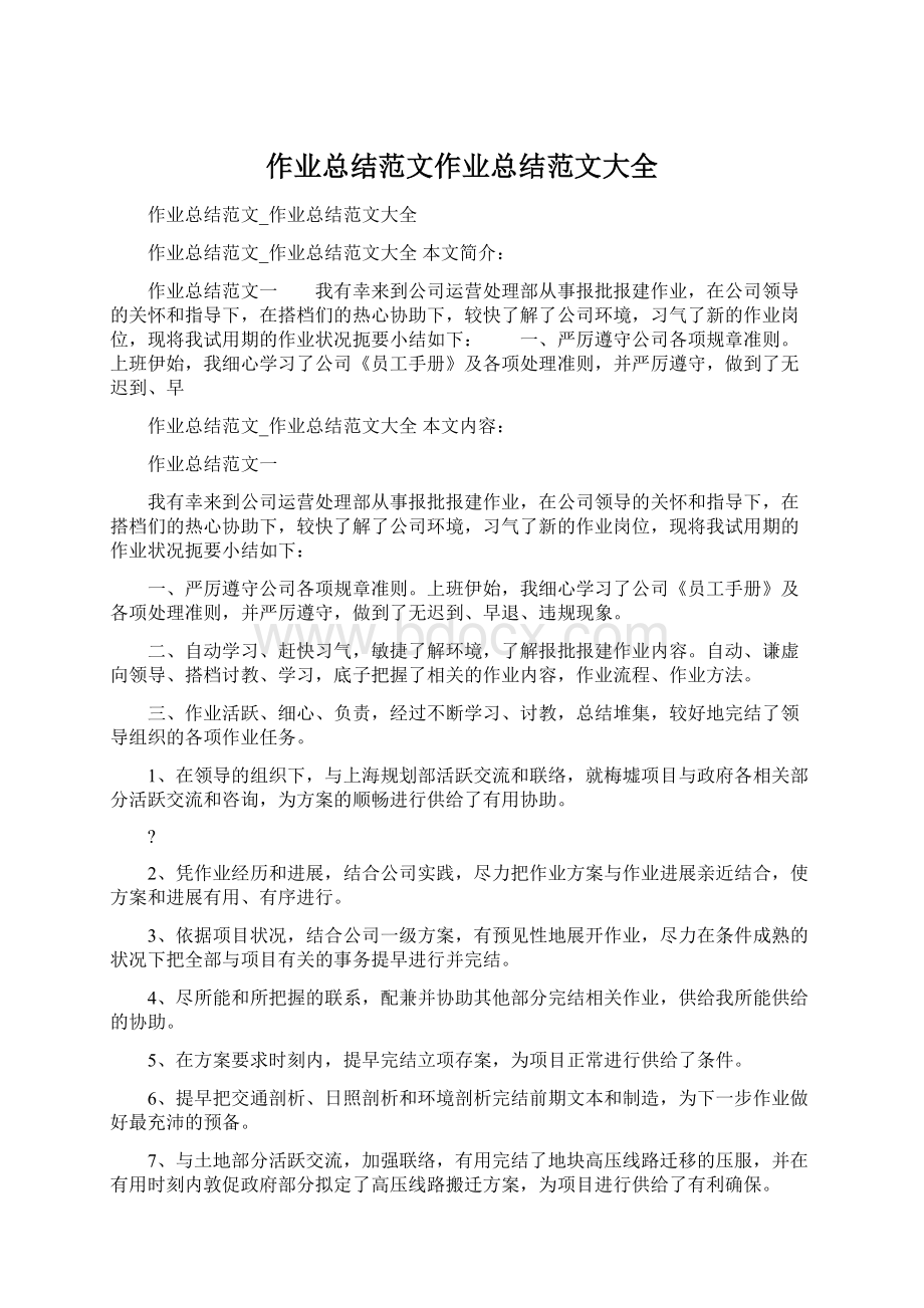 作业总结范文作业总结范文大全Word格式文档下载.docx