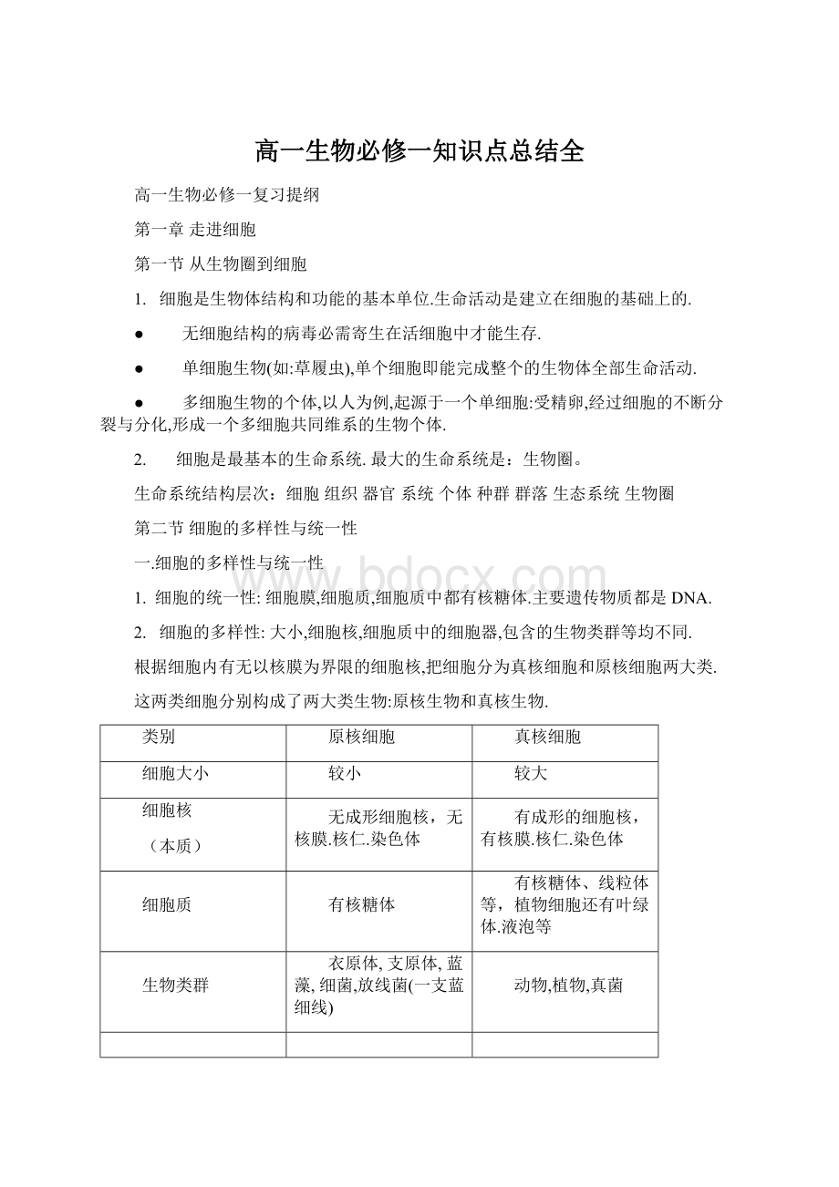 高一生物必修一知识点总结全Word下载.docx