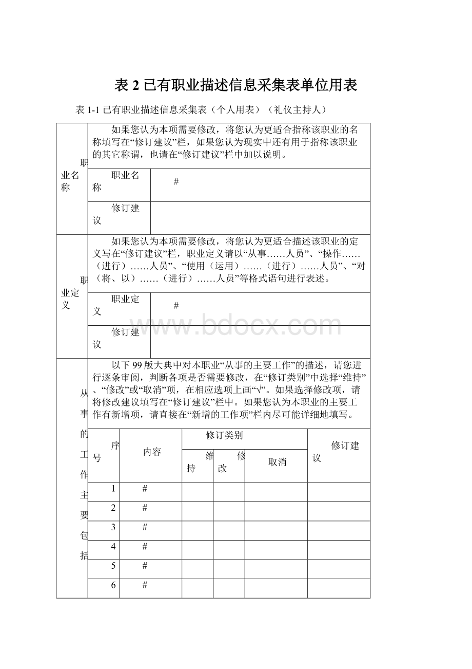 表2已有职业描述信息采集表单位用表.docx_第1页