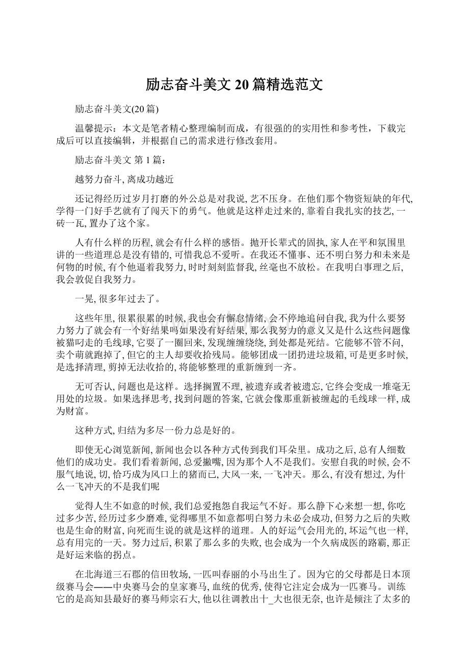 励志奋斗美文20篇精选范文Word文档下载推荐.docx_第1页