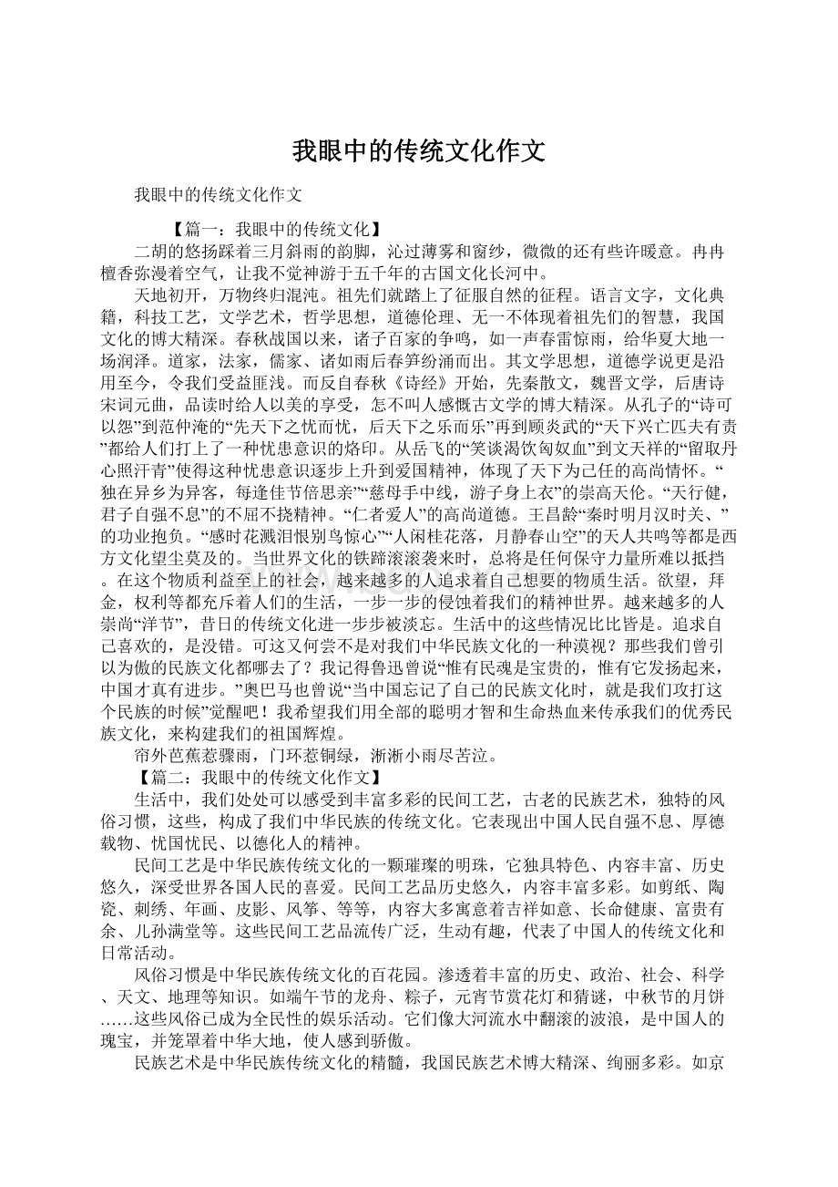 我眼中的传统文化作文Word格式.docx