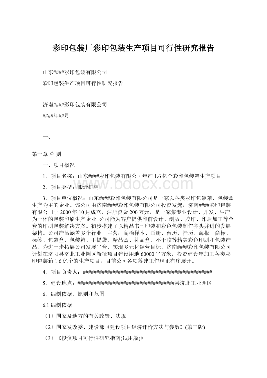 彩印包装厂彩印包装生产项目可行性研究报告Word格式文档下载.docx_第1页