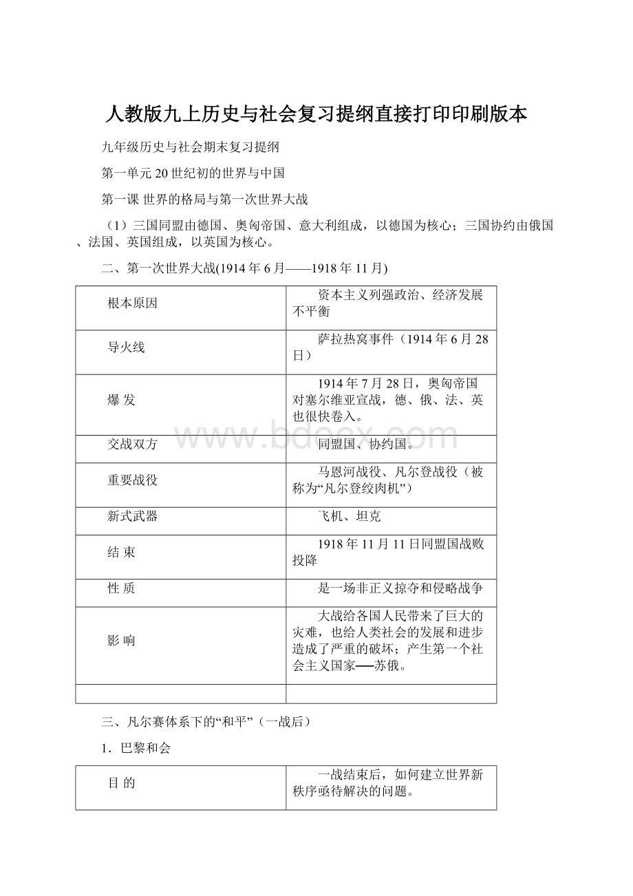 人教版九上历史与社会复习提纲直接打印印刷版本.docx_第1页