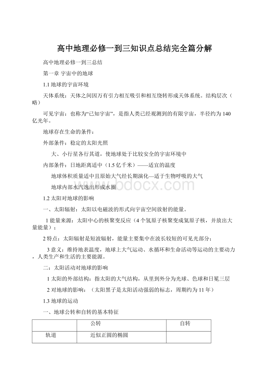 高中地理必修一到三知识点总结完全篇分解.docx