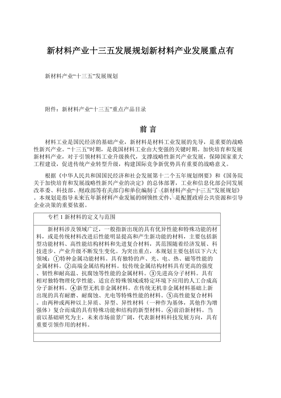 新材料产业十三五发展规划新材料产业发展重点有.docx_第1页