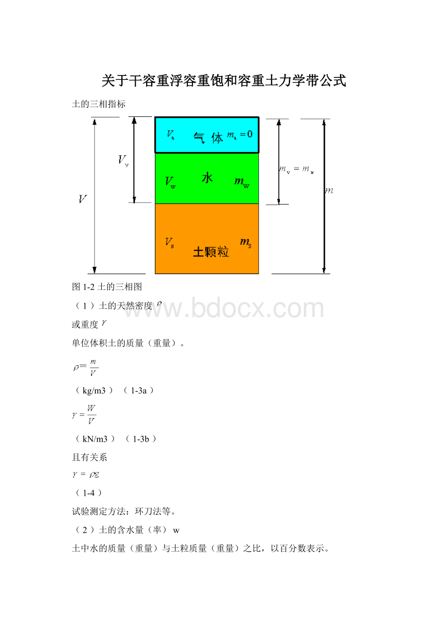 关于干容重浮容重饱和容重土力学带公式.docx