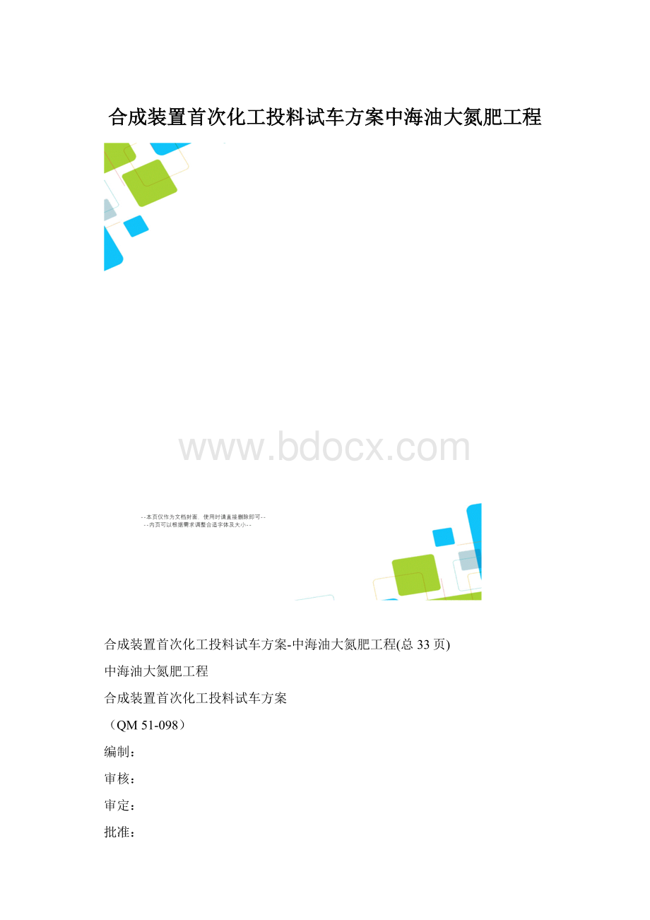 合成装置首次化工投料试车方案中海油大氮肥工程.docx_第1页