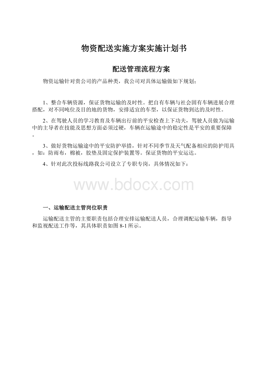 物资配送实施方案实施计划书Word格式.docx