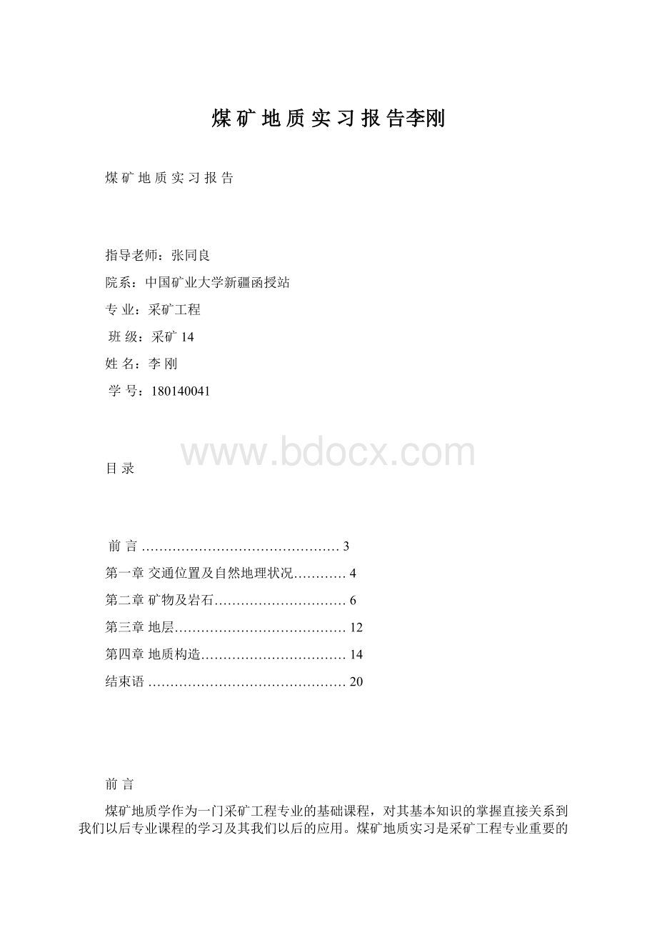 煤 矿 地 质 实 习 报 告李刚Word格式文档下载.docx